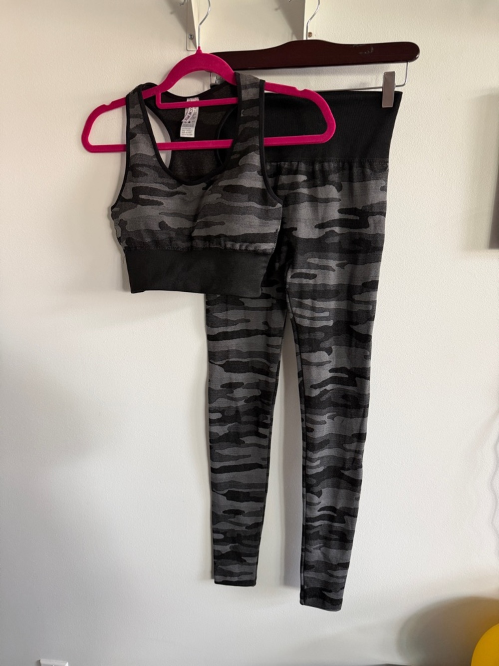 Black & Grey Camo Sports Bra & Legging Waist Slimming Effect Set